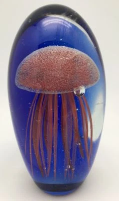 Large Jellyfish-Orange Jellyfish/Blue-Home Decor/Hand Blown Glasss