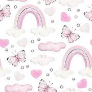 COKCOKR Pink Butterfly/Rainbow/Clouds/Love Peel and Stick Wallpaper Self-Adhesive Temporary Vinyl Wallpaper Removable Waterproof Decorative Contact Paper for Bedroom Girls' Rooms 17.71 in X 236.2 in