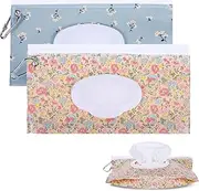 JIYIN 2 Pack Baby Wipe Container with Hook, Portable Refillable Wipe Holder Floral Pattern Reusable Travel Baby Wipes Dispenser Wet Wipe Pouch for Outdoor Outing Camping Hiking Shopping(Flower)