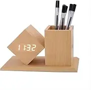 Lancoon Digital Alarm Clock LED with Temperature Calendar Display 3 Level Brightness Adjustment Sound Activated Multifunctional Home Office Pencil Holder Desk Organizers