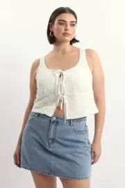 White Lace Top Open Front Tie