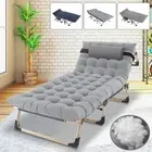 Reclining Bed Lounge Sun Beach Chair Outdoor Folding Camping Tanning Pool w/ Mat