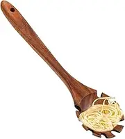 Wooden Spaghetti Spoon | 12.6 Inch Long Handle Noodle Spoon - Wooden Spaghetti Fork Noodle Spoon Pasta Serving Strainer Slotted Spoon for Cooking Stirring