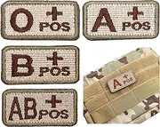 Qusmeiyici 4Pcs Tactical Blood Type Patches Applique Embroidered Fastener AB+ Positive POS A+ Positive POS B+ Positive POS O+ Positive POS Hook and Loop Emblem. Outdoor Identify Emergency Armbands
