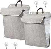 2Pcs Hanging Laundry Hamper, Large Capacity Over the Door Laundry Hamper, Collapsible Laundry Basket with Lid, Wall Mounted Dirty Clothes Hamper, Hanging Laundry Bag for Bathroom Dorm