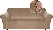 [Smarcute] Thick Velvet Stretch Sofa Cover Couch Cover for Living Room Sofa Slipcover Furniture Cover with Non Slip Elastic Bottom, Soft Spandex Fabric Washable (3 Seater, Luggage)