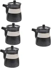 COSMEVIVI 4 Pcs Oil Can Vinegar Dispenser Olive Jar Drink Dispenser for Fridge Mini Frige Vinegar Pourer Olive Oil Carafe Decanter Coffee Grinder Machine Sushi Sauce Bottle Pot Lid Ceramics