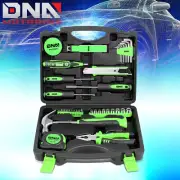46PCS HOUSEHOLD HAND TOOL KIT SCREWDRIVER SOCKETS HAMMER TEST PEN TOOLBOX GREEN