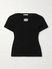 [Jean Paul Gaultier] Jean Paul Gaultier - Cropped Appliquéd Ribbed Cotton T-shirt - Black - x small x small Black