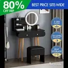 ALFORDSON Dressing Table Stool Set Makeup Mirror Desk LED Lights Black