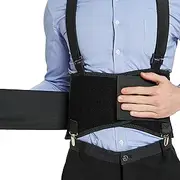 Back Support Belt with Detachable Suspenders & Removable Pants Clips - Lumbar Brace - Adjustable, Light, Breathable - Shoulder Holsters - Work, Posture - Neotech Care - Black - Size S