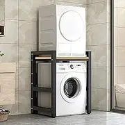 Adjustable Height Drum Washing Machine Cabinet Storage Rack for Washer and Dryer Laundry Room Drying Rack with Large Bathroom Storage Space Black Rack with Walnut Board Shelf Space Saver Org