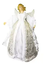 16" White and Silver Christmas Angel Tree Topper Centerpiece