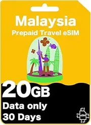 Malaysia Prepaid Travel eSIM - High-Speed Data for 30 Days, Unlimited Data at 128kbps, Data-Only (20GB (30 Days))