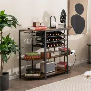 CostwayWine Rack Table with Power Outlets for Kitchen Dining Room-Brown