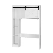 TOOLKISS Bathroom Cabinet Over the Toilet – 128cm Tall Storage Organiser with Sliding Barn Door & Open Shelves, Perfect for Bathroom, Laundry Room, and Living Room