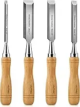 HUATMEC Wood Chisels Set of 4, Carbon Steel Beveled Edge Blade, Beech Handle for Woodingworking and Carving HT0315