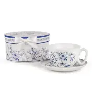 Blue on White Flowers Bone China Teacup and Saucer Porcelain Cup Tea Cup 300 ml