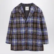 [Douuod] Grey/blue wool blend checked coat 8 Y Multicolor