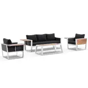 Corfu 3+1+1 Aluminium & Teak Lounge with Coffee Table & Side Table with Sunbrella® cushions - Outdoor Aluminium Lounges
