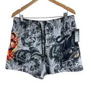 NEW Ed Hardy Athletic Shorts Men XL Gray Skull Panther Tattoo Polyester Stretch