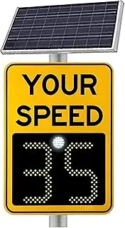 27.5in Radar Feedback Sign, IP65 Solar-Powered LED Speed Limit Sign with Remote Control Adjustable Maximum Speed ​​Limit, Measure 3 Lanes Simultaneously, Red/Green Dual Color Speeding Reminder