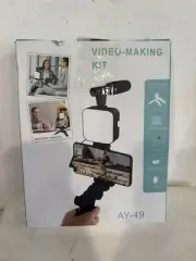 Smartphone Vlogging Video Kit W/Tripod LED Light Microphone Phone Holder NIB