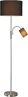 Cylinya Mother and Child Floor Lamp, 2 Lights Lamp, Chrome Metal Base, Black Drum Fabric Shades, Toggle Switch, Perfect for Living Room, Hotel, Corner/Sofa-Side Task/Ambient Lighting