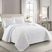 Bonlino Barley Bedding Quilt Set Bedspread - Lightweight Quilt Set Summer Farmhouse Modern Boho Style Striped Bedspread Coverlet with 2 Pillow Shams for Home Bedroom All Season (White, King)