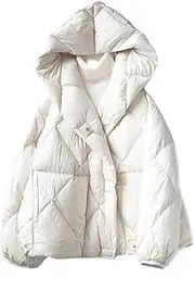 [Mkjuuior] Winter Hooded Short Light Feather Coat Women's White Duck Down Coat Loose Snow Warm Coat