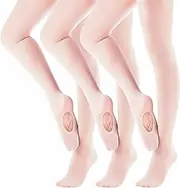 [Dancing Kitty] Girls Transition Tight for Pro Dance Training Ultra Soft Convertible Ballet Tight 3 Pairs for School Students Big Kid 7-14 Years(L/XL, Ballet Pink), Ballet Pink, Large-X-Large