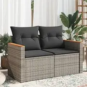 Garden Sofa with Cushions 2-Seater Grey Poly Rattan,Comfortable 2Seater Garden Sofa with Modular Design for Outdoor Relaxation Outdoor Seating, Patio Sofas