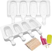 Silicone Popsicle Molds,2 Pcs Silicone Cake Pop Mold 4 Cavities Homemade Ice Pop Molds Oval with 100 Wooden Sticks,for DIY Popsicle Cakesicle Dessert