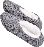 [Healeved] 1Pair Cozy Winter Skid Slipper Socks for Adults Warm Thick Non Slip House Socks Stretchy Breathable Design for Cold Season Wear Light Grey