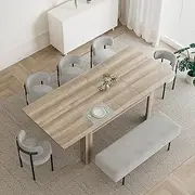 PatioPerk Extendable Dining Room Table for 6-10 Person, Plank and Beam Farmhouse Large Rectangular Kitchen Tables for Living Meeting Room (Oak)