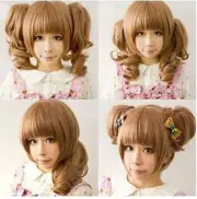 Brown Lolita Cosplay Wig Heat Friendly Clip + 2 Ponytails Wavy Hair Wig