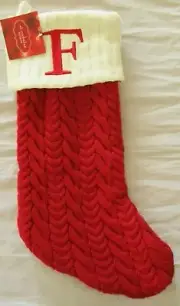 ST. NICHOLAS SQUARE 21" LETTER "F" KNIT CHRISTMAS STOCKING RED MONOGRAMMED