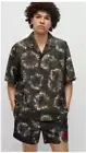 HUGO Oversized Printed Camp Collar Shirt Men's S Open Green Button Front LARGE