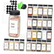 24Pcs 4oz Glass Spice Jars with Shaker Lids, 93 Labels, a Handy Funnel