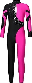 [Yihuimin] Kids Girls Color Block Cutout Back Full Length Unitard Ice Skating Dance Jumpsuits Overalls