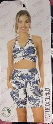 Shosho 2 Piece Watercolor Tie Dye Strappy Built-in Bra Athletic Workout Set