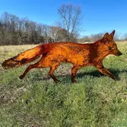 Sneaky Rustic Metal Fox Garden Decoration With Stakes, Fox Iron Art Outdoor Plug-in Garden Ornament,animal Hollow Window Garden Metal Decoration Cr...