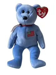 TY Beanie Babies Baby Plush Stuffed Animal Bear America Blue Patriotic
