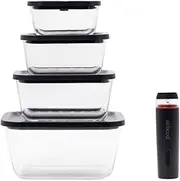 [airhood] Vacuum Food Storage Container Set | Powerful Electric Vacuum Pump + 4 Borosilicate Glass Containers | Keeps Food Fresh 5X Longer | Microwave, Freezer & Oven Safe | BPA-Free & Stackable