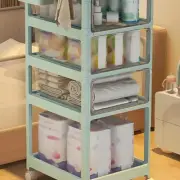 US (Cyan)Rolling Storage Cart With Wheels 3 Frosted Clear Drawers Durable Rollin