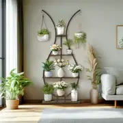 Fin Large 5 Tiers Tall Plant Stand Vase Shaped Metal Plant Shelf With Hanging Hooks