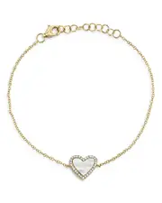 Moon & Meadow Diamond & Mother-of-Pearl Heart Chain Bracelet in 14K Yellow Gold - Exclusive