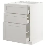 METOD / MAXIMERA base cab f hob/3 fronts/3 drawers, white/Lerhyttan light grey, 60x60x80 cm