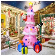 9FT Inflatable Christmas Tree, Pink Christmas Tree with Santa Claus & Snowman...