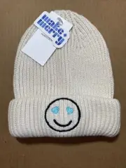make merry winter hat ivory smiley face